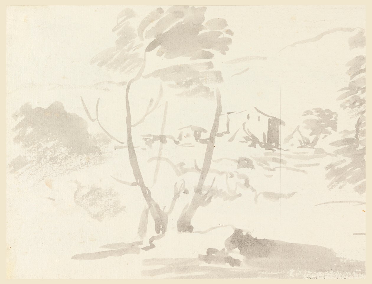 Tegning, Skitse af et træ i et landskab, 1760-1780 af Carlo Marchionni