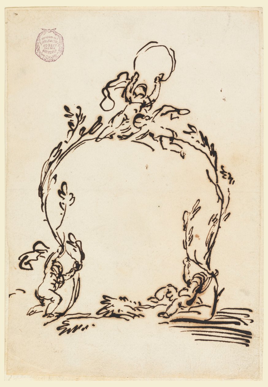 Tegning, Skitse af en kartouche, 1760-80 af Carlo Marchionni