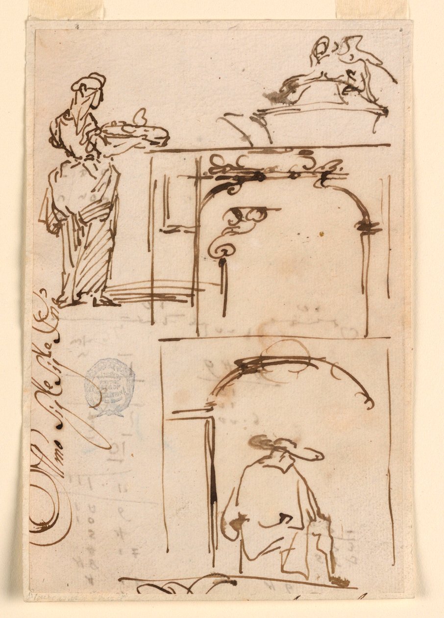 Tegning, skitser, 1725-50 af Carlo Marchionni