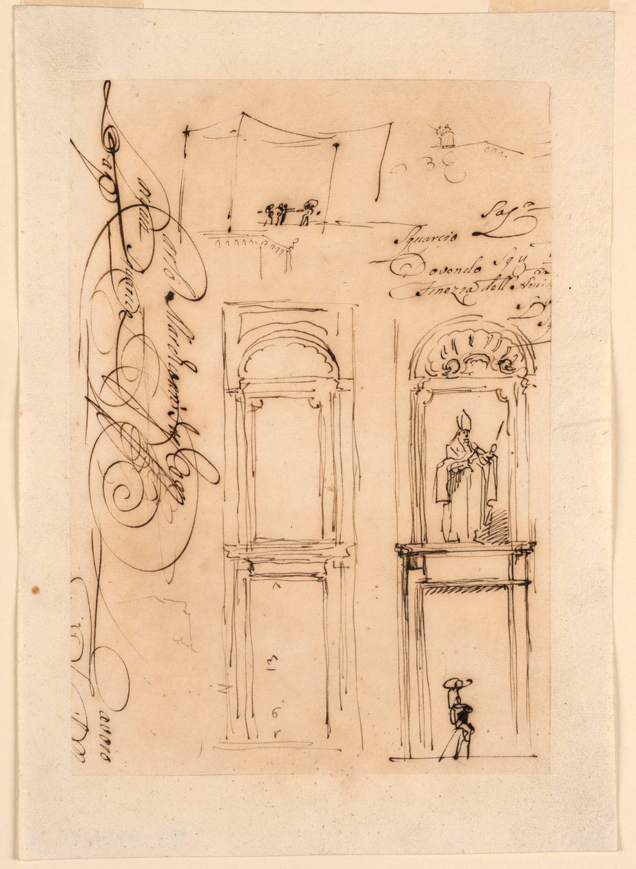 Tegning, skitser og manuskript, 1765 af Carlo Marchionni