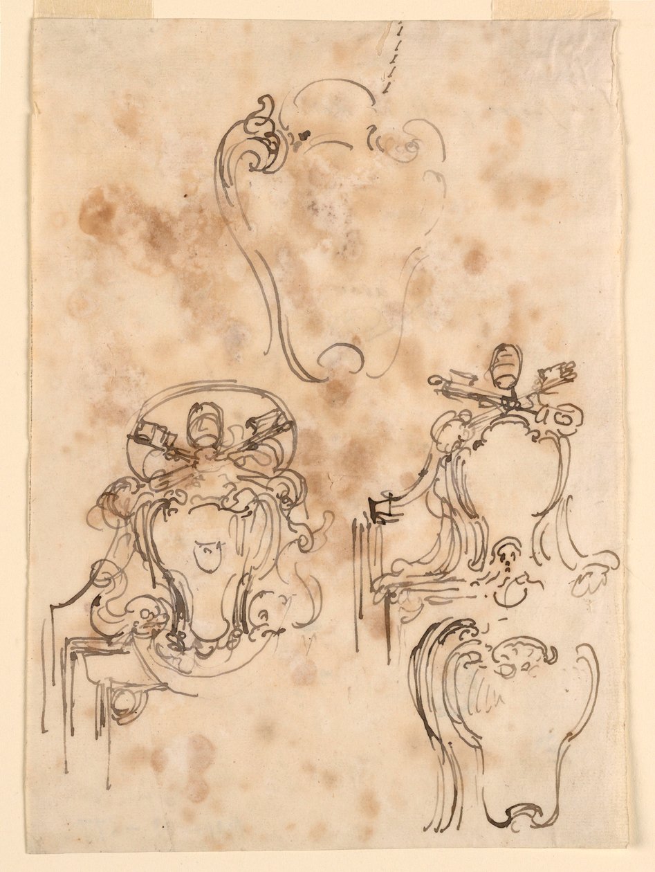 Tegning, Skitser til rammer og rosetter, 1758-69 af Carlo Marchionni