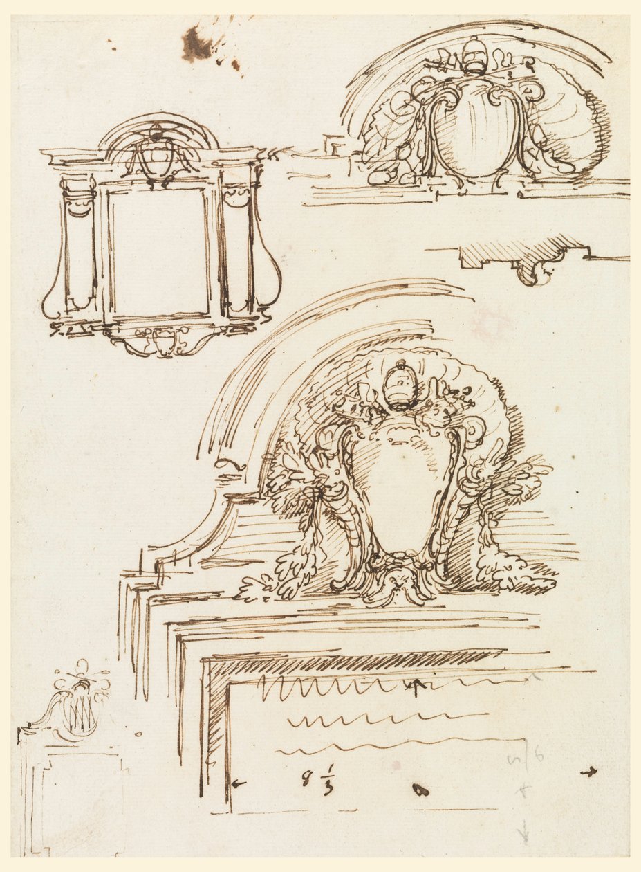 Tegning, Skitser til rammer til sakristiet i Peterskirken, 1740-58 af Carlo Marchionni