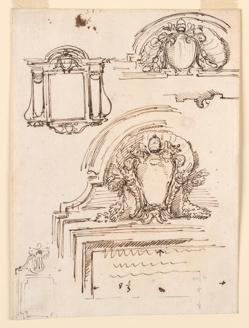 Tegning, Skitser til rammer til sakristiet i Peterskirken, 1740-58 af Carlo Marchionni