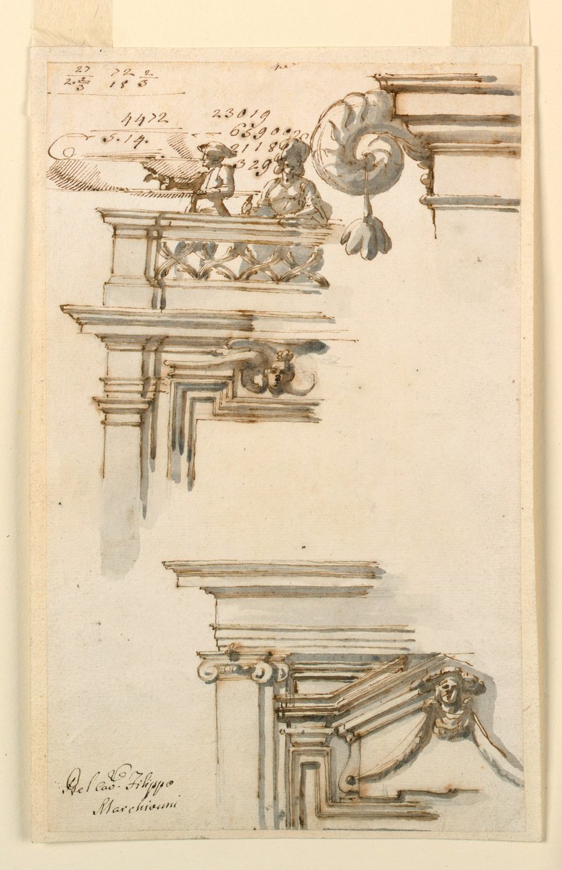 Tegning, to dørkasser, 1750-75 af Carlo Marchionni