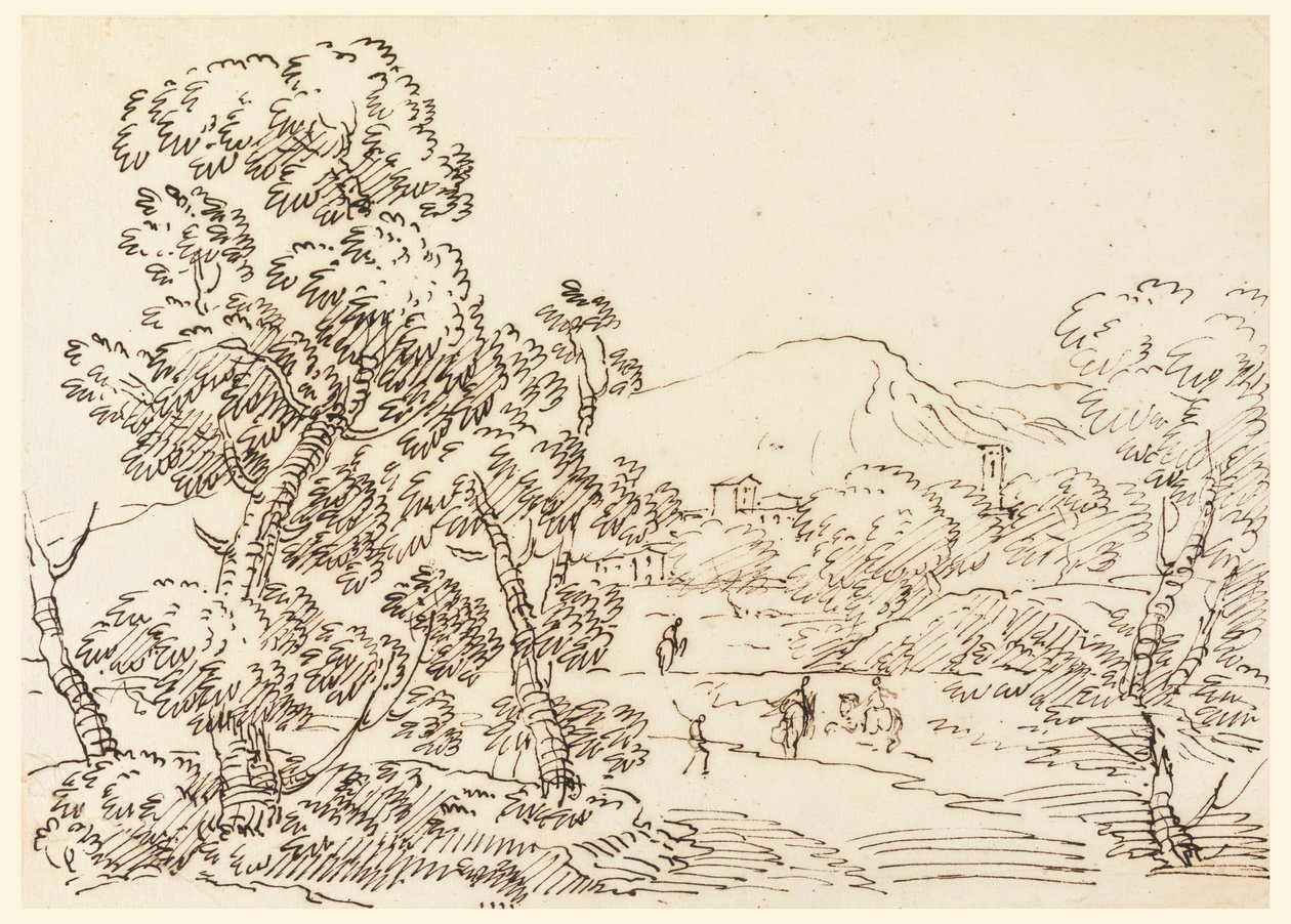 Tegning, træbevokset landskab, 1750-1770 af Carlo Marchionni