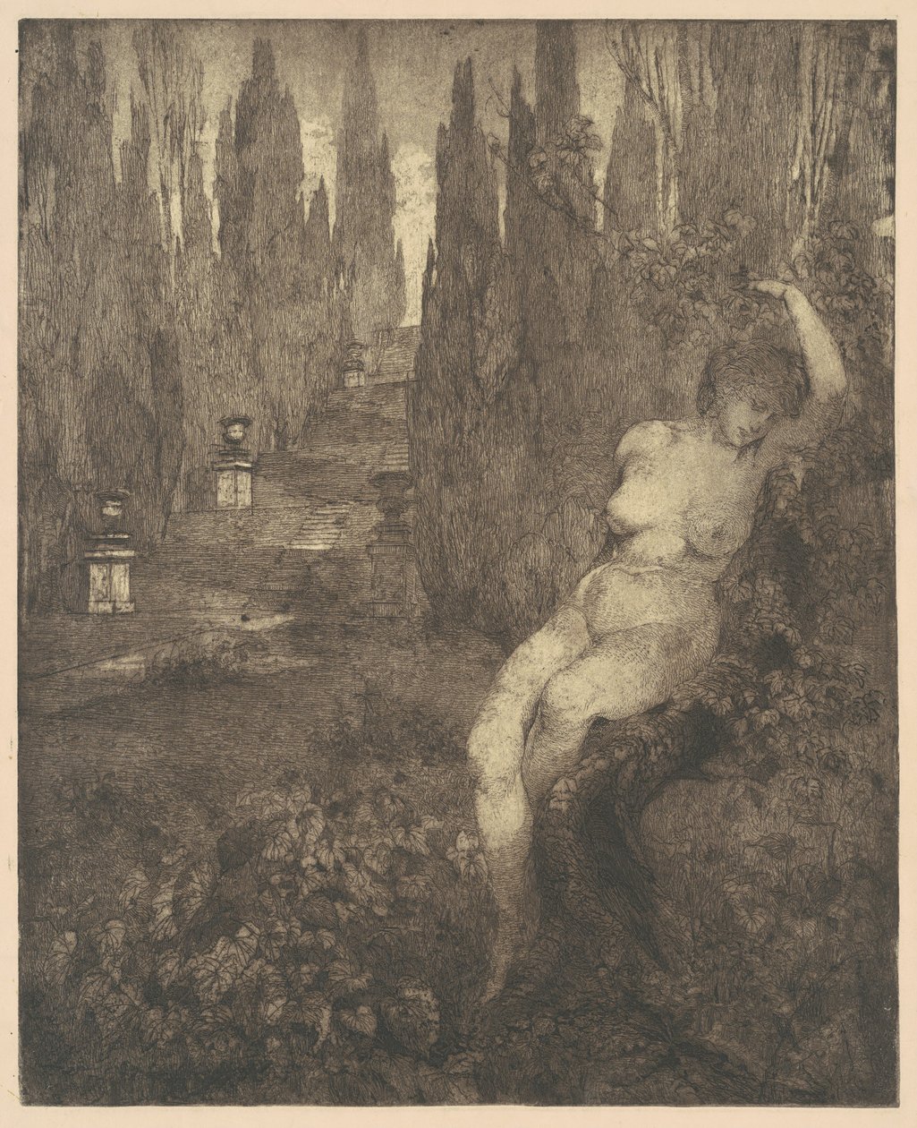 Nøgen kvinde sover i parken, 1890