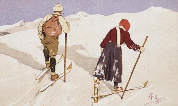 Langrendsløbere (farve litho) af Carlo Pellegrini