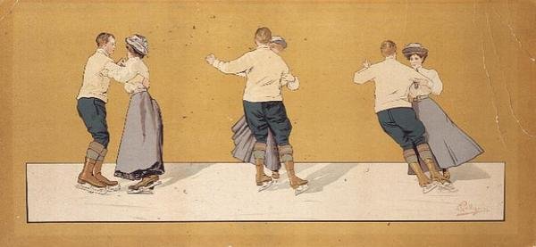 Kunstskøjteløb-trilogi (farve litho) af Carlo Pellegrini