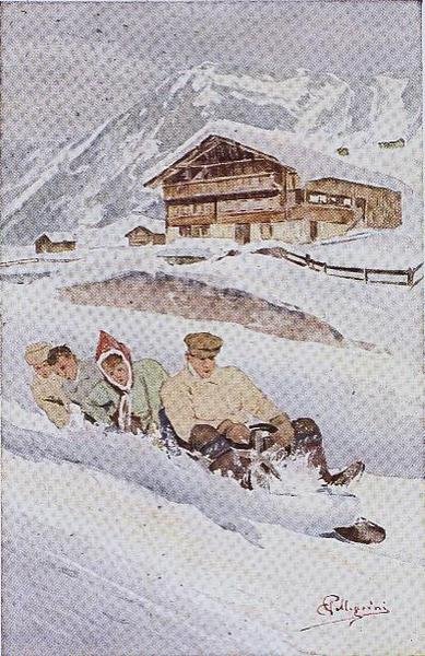 Firmandsslæde (farvelitografi) af Carlo Pellegrini