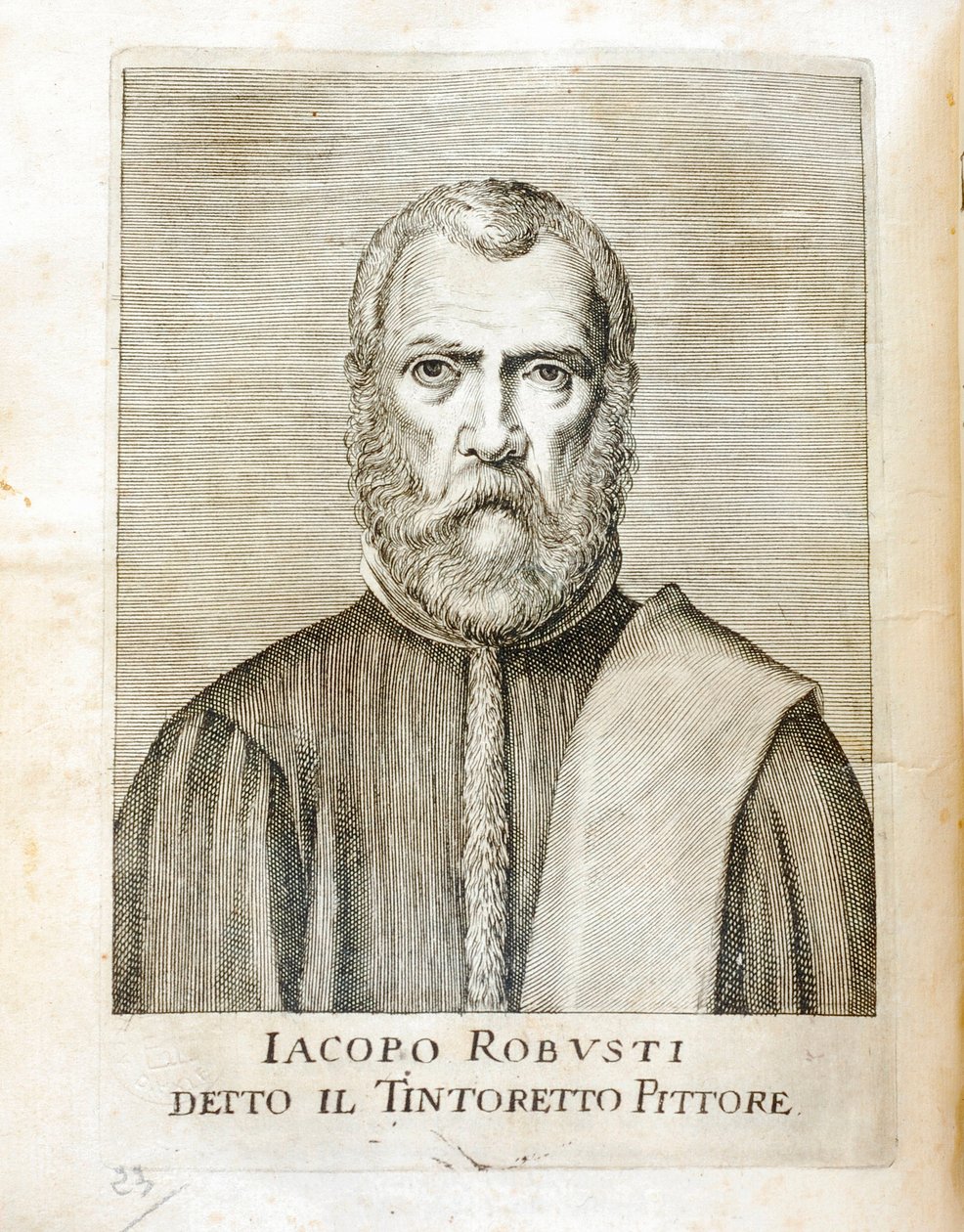 Portræt af Jacopo Robusti dit le Tintoret (Tintoretto) (1518-1594) Italiensk maler Indgravering fra "Maraviglie dell