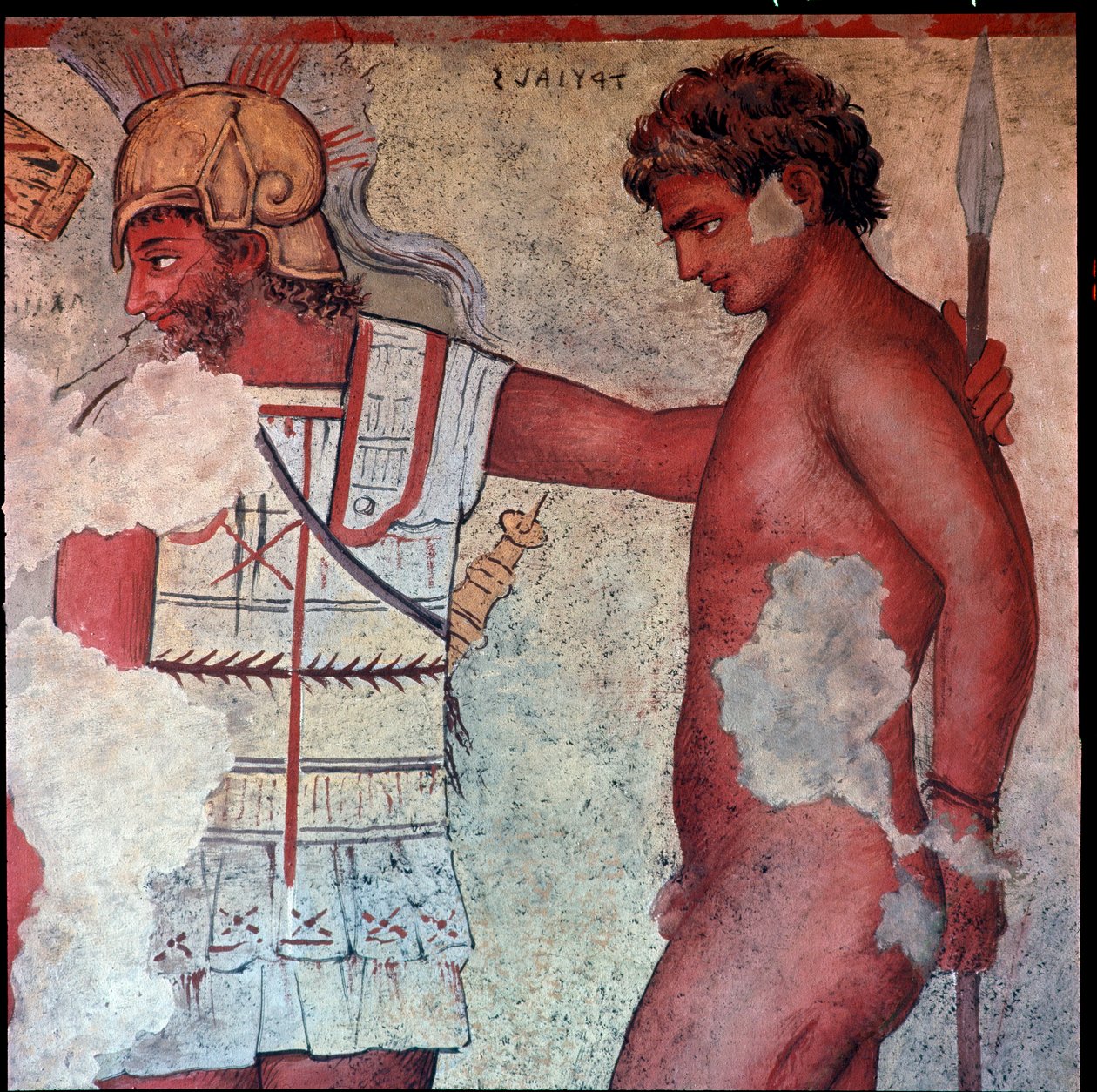 Etruskisk civilisation: "" repræsentation af ofringen af trojanske fanger til hyldest til Patroclus""" gengivelse af Carlo Ruspi (1786-1863) af freskoerne fra det 4. århundrede f.Kr. af Francois Grav af Vulci. Firenze, Arkæologisk Museum af Carlo Ruspi