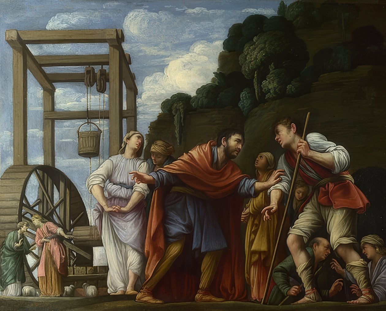 Moses forsvarer Jetros døtre. 1609-10 af Carlo Saraceni