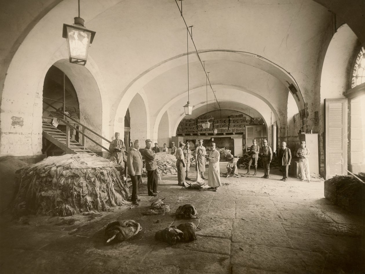 Interiør af den militære læderdepot, under den store krig (s/h foto) af Carlo Wulz
