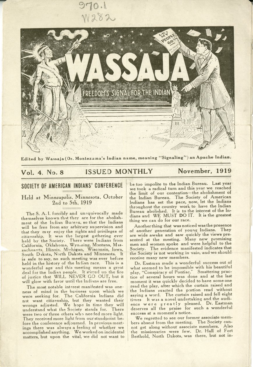 Udgave af Wassaja, bind. 4, nr. 8, november 1919 af Carlos Montezuma