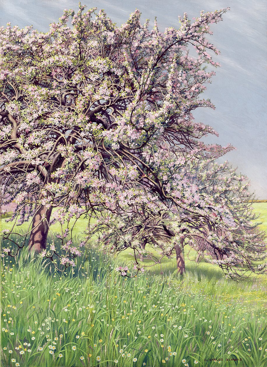 Blomstrende æbletræer, 1912 af Carlos Schwabe