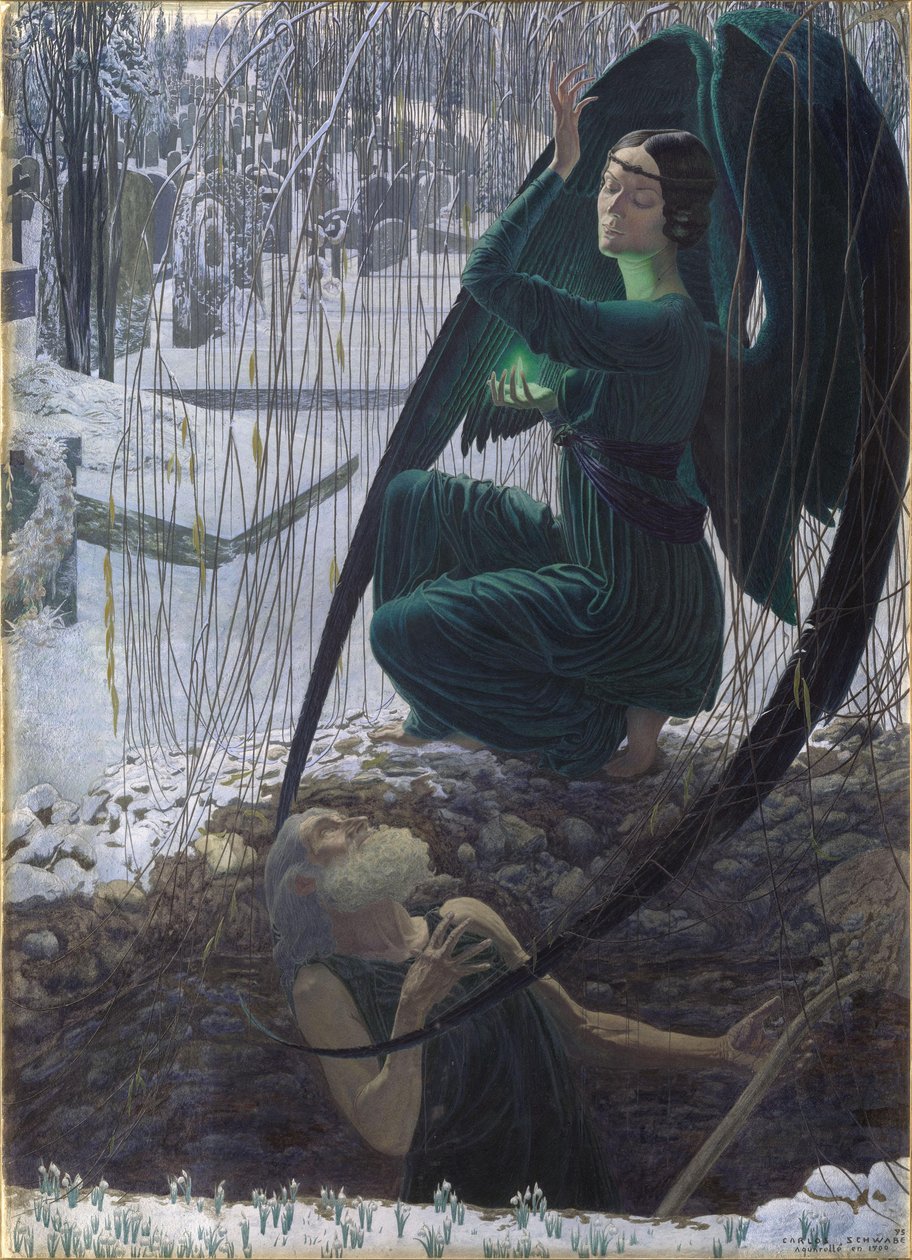 Gravgraverens død 1895-1900 af Carlos Schwabe