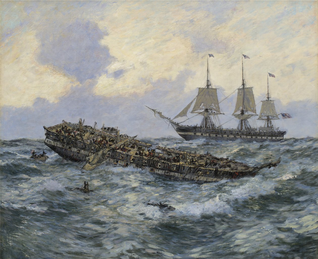 Engagement mellem den amerikanske fregatforfatning og H.M.S. Guerriere, 1895 af Carlton Theodore Chapman