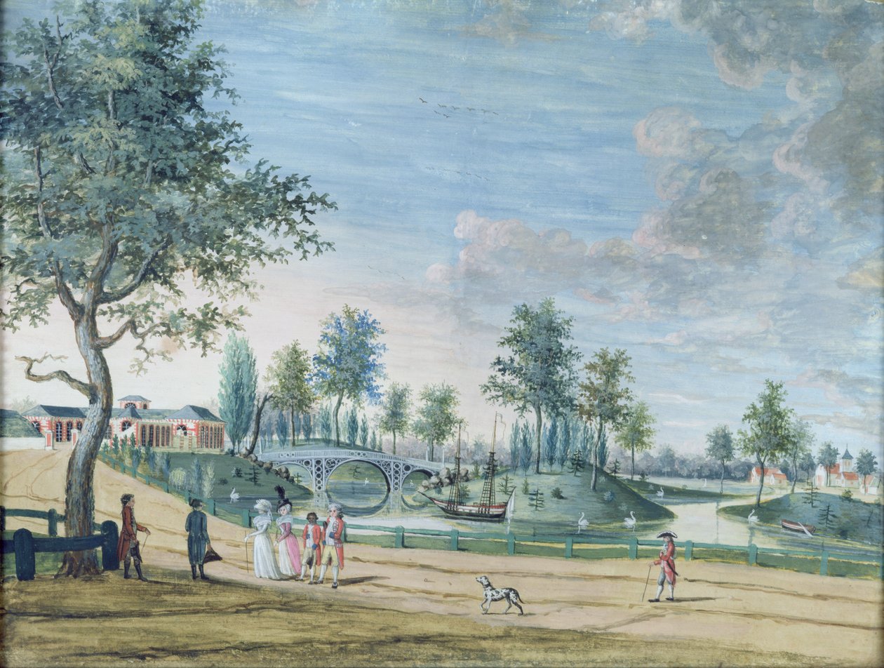 Jernbanebroen, Parc du Raincy (hertugen og hertuginden af Chartres på vej til Orangeriet) af Louis Carrogis dit Carmontelle