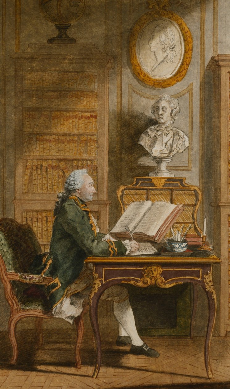 Monsieur de Cormainville i sit bibliotek, skriver ved sit skrivebord, af Carmontelle