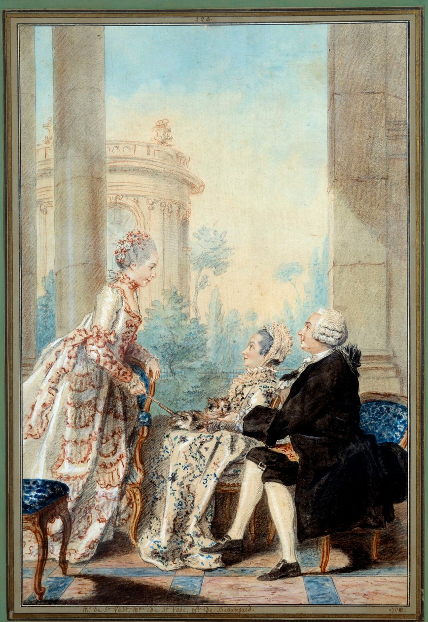 Monsieur og Madame de Saint Vast og Mademoiselle de Beauregard Akvarel af Louis Carrogis dit Carmontelle af Carmontelle