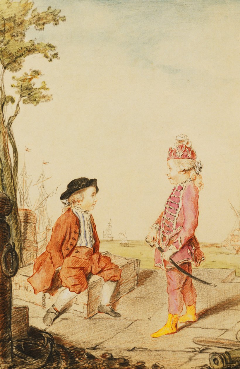 De to unge de Neuville-brødre, på en kaj, 1767 af Carmontelle
