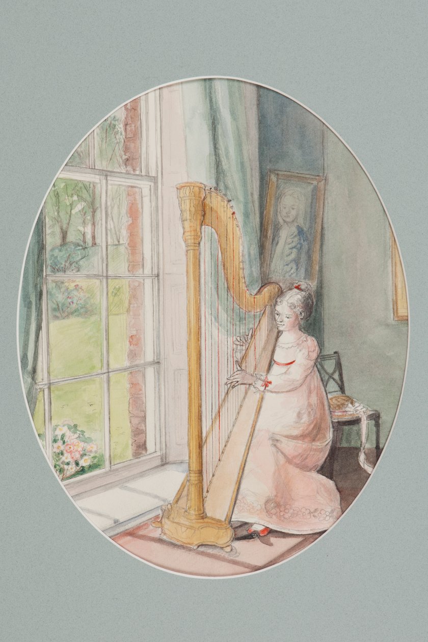 En ung kvinde med en harpe, 2009 (wc på papir) af Caroline Hervey Bathurst