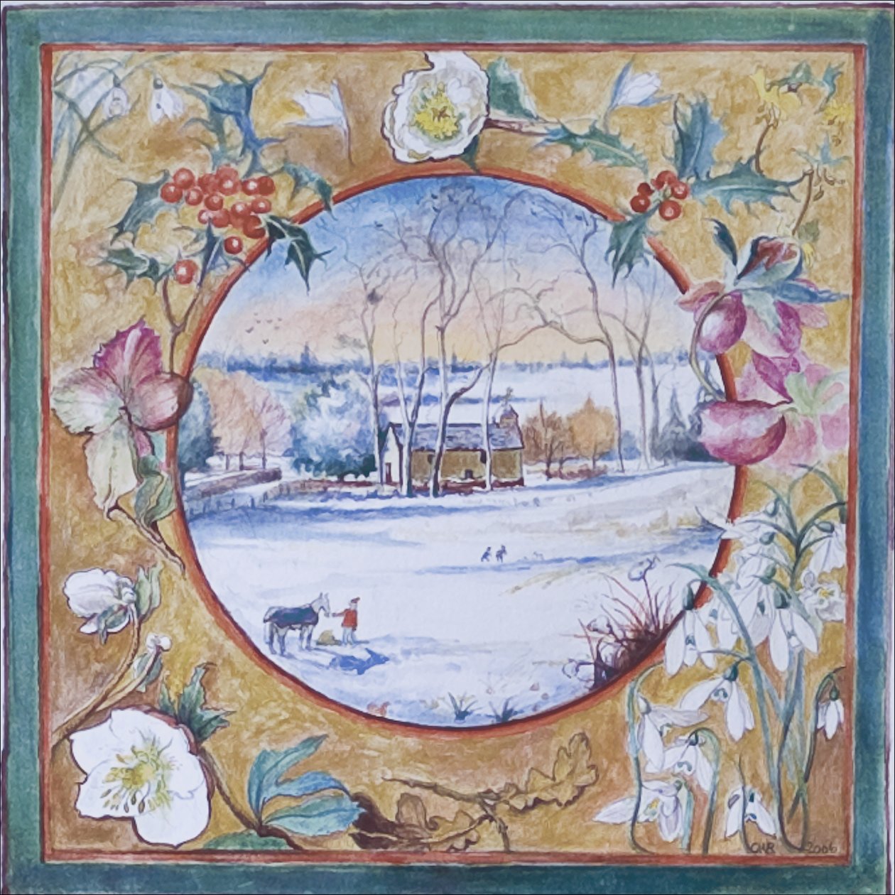 Christmas Morning, Little Somborne, 2007 (wc på papir) af Caroline Hervey Bathurst