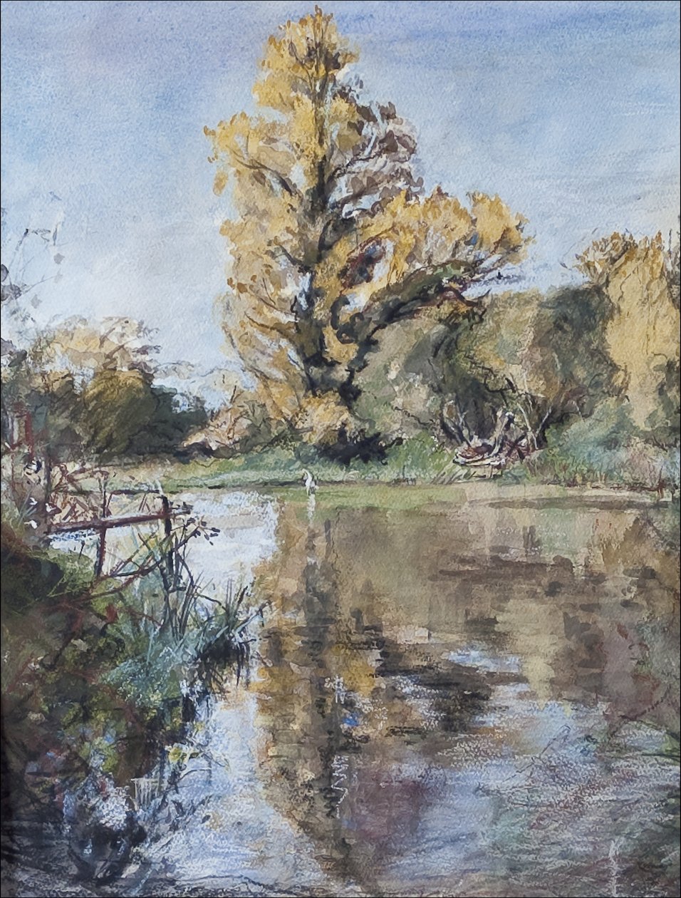 Early Autumn on the River Test, 2007 (pastel & wc på papir) af Caroline Hervey Bathurst