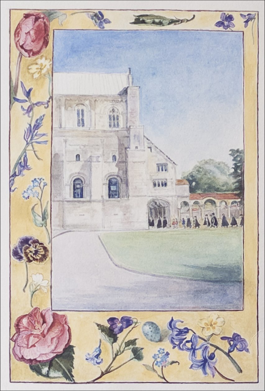 Winchester Cathedral, korister på vej til træning, 2007 (wc på papir) af Caroline Hervey Bathurst