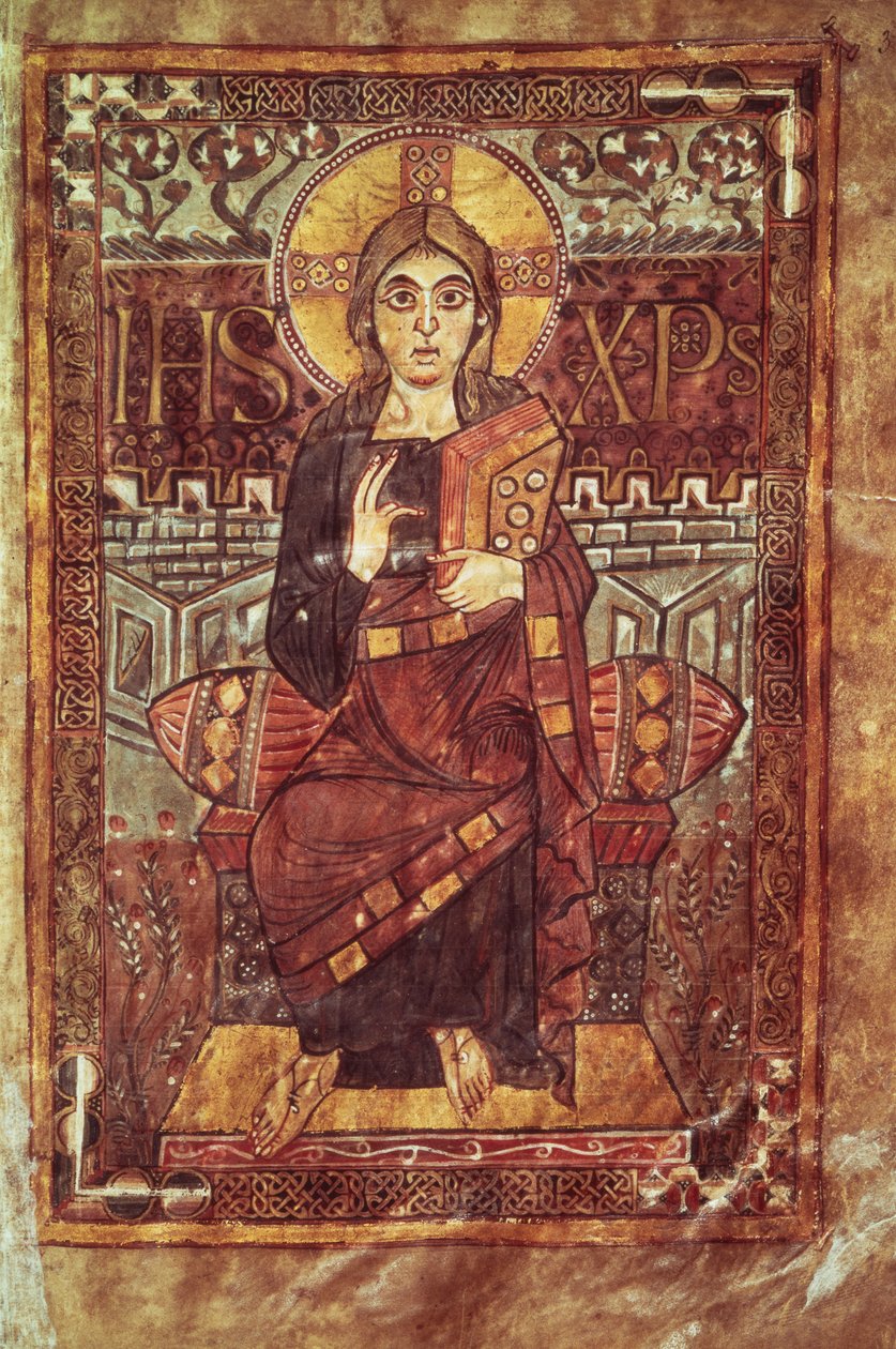 NAL 1203 fol.3 Kristus i Majestæt, fra Godescale Evangeliet, ca. 781-783 e.Kr. af Carolingian School