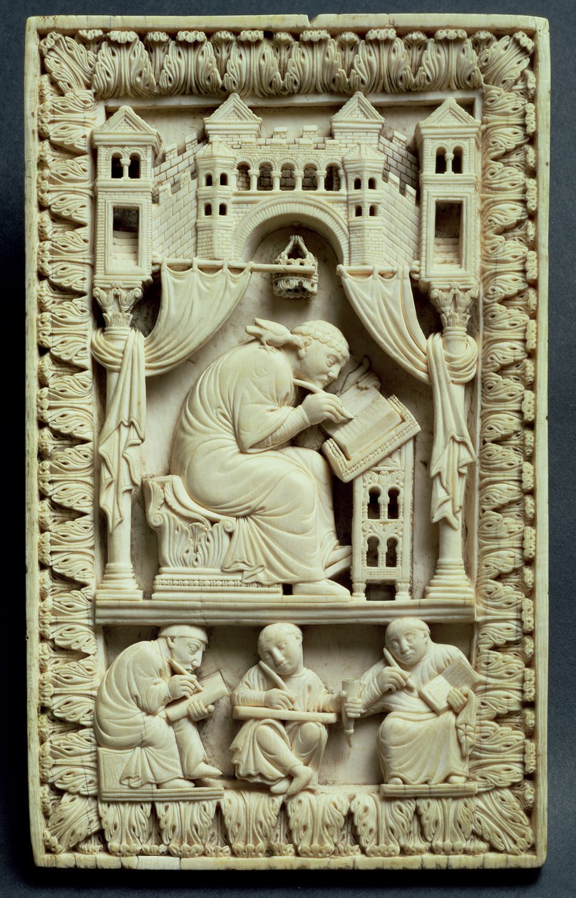 St. Gregory skrift med skriftlærde nedenfor, fransk-tyske skole, c.850-875 af Carolingian School