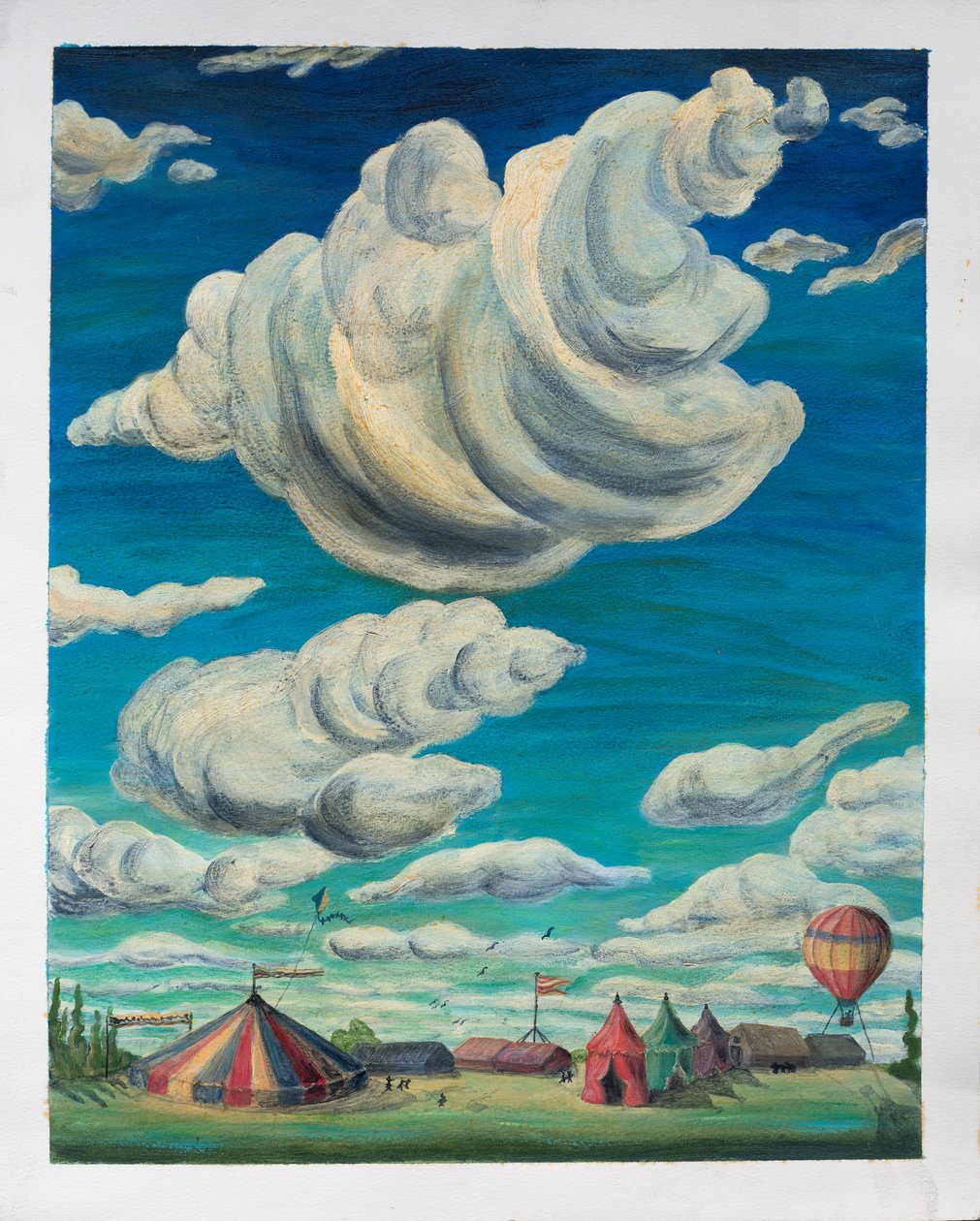 Store skyer over cirkustelte, 1992 (olie på papir) af Carolyn Hubbard Ford