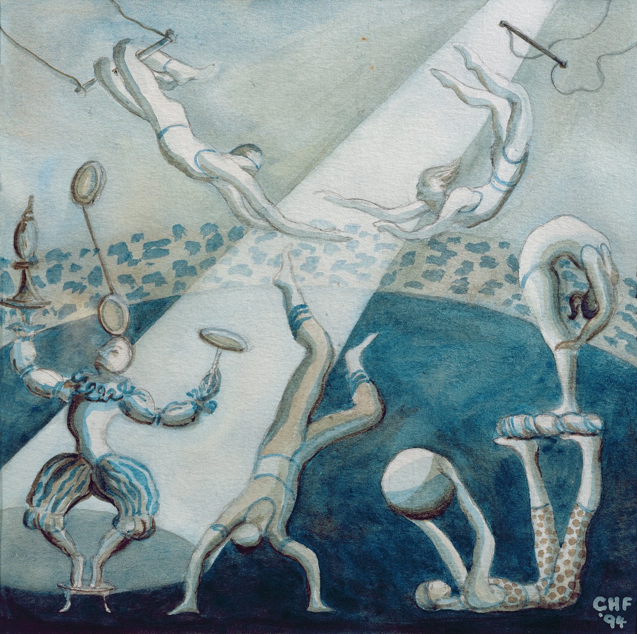 Cirkus Scene I, 1994 (wc på papir) af Carolyn Hubbard Ford