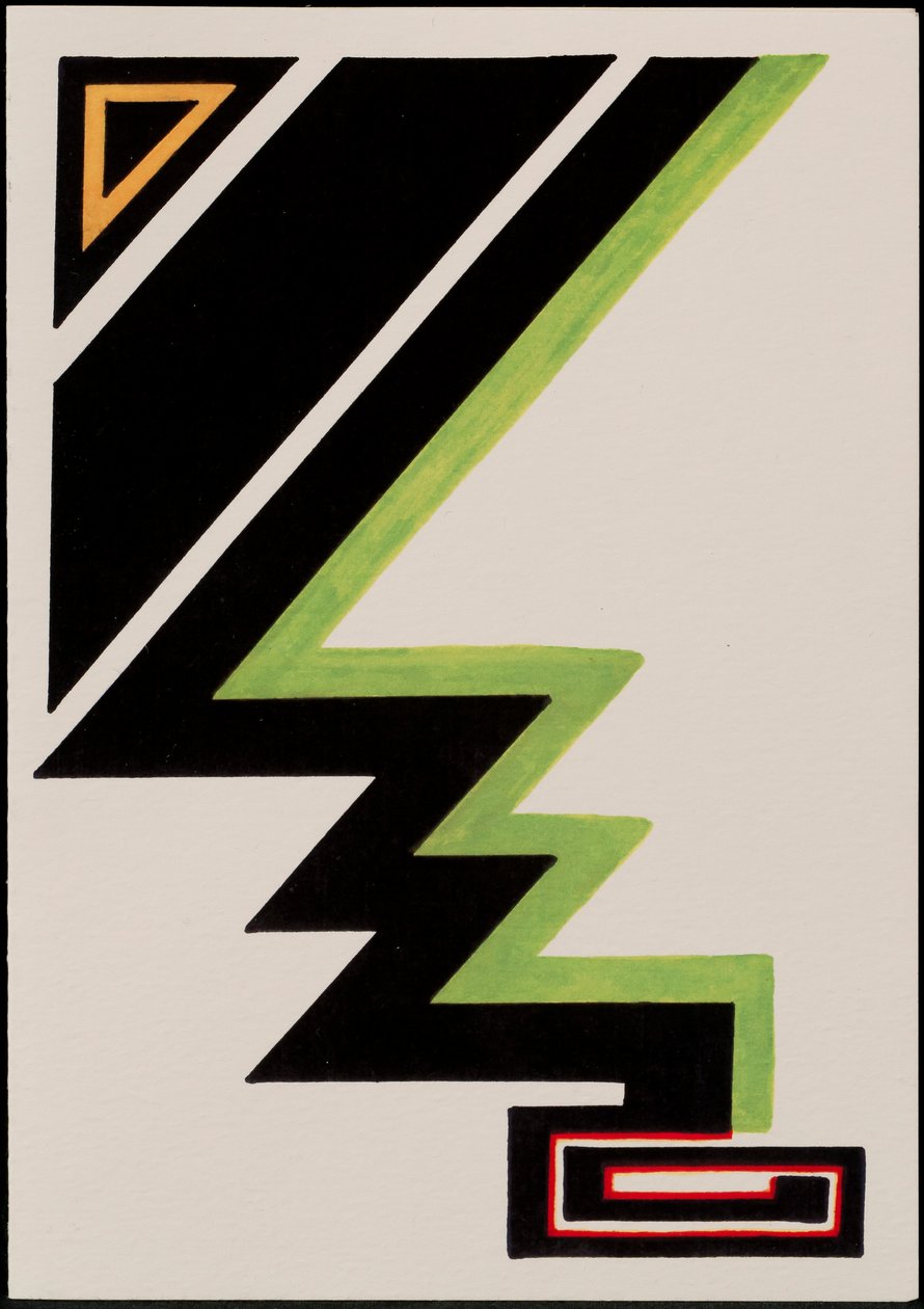 Deco juletræ, 2012 (sort og farvet blæk på papir) af Carolyn Hubbard Ford