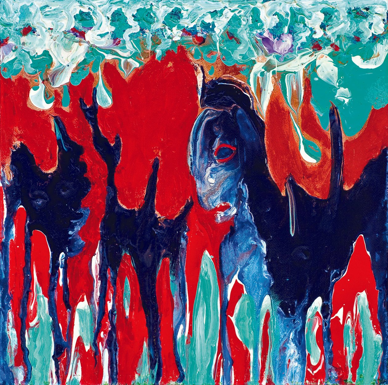 Mutant Beasts, 2011 (akryl på lærred) af Carolyn Mary Kleefeld
