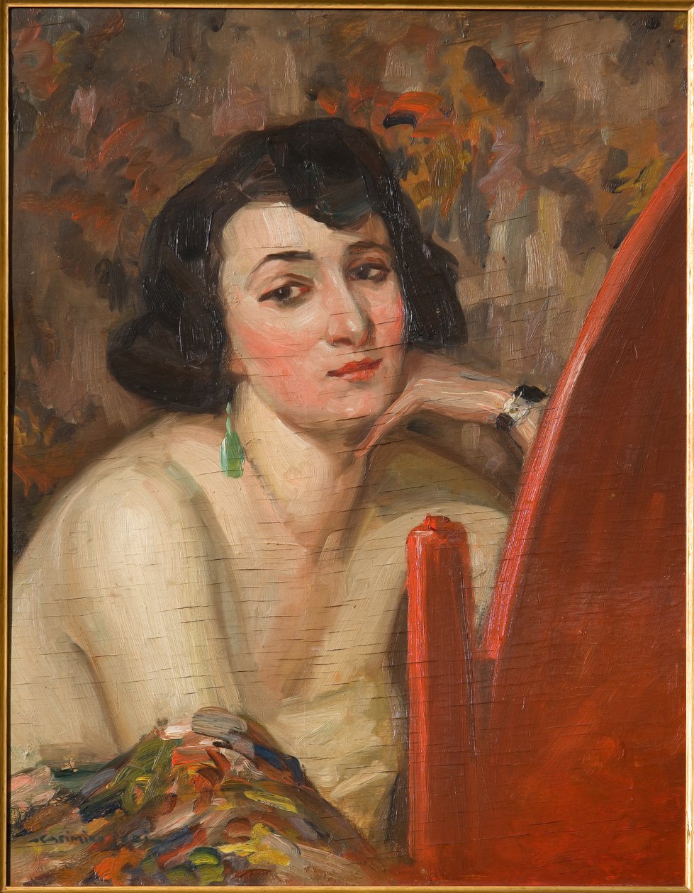 Woman at Mirror (olie på krydsfiner) af Casimiro Jodi