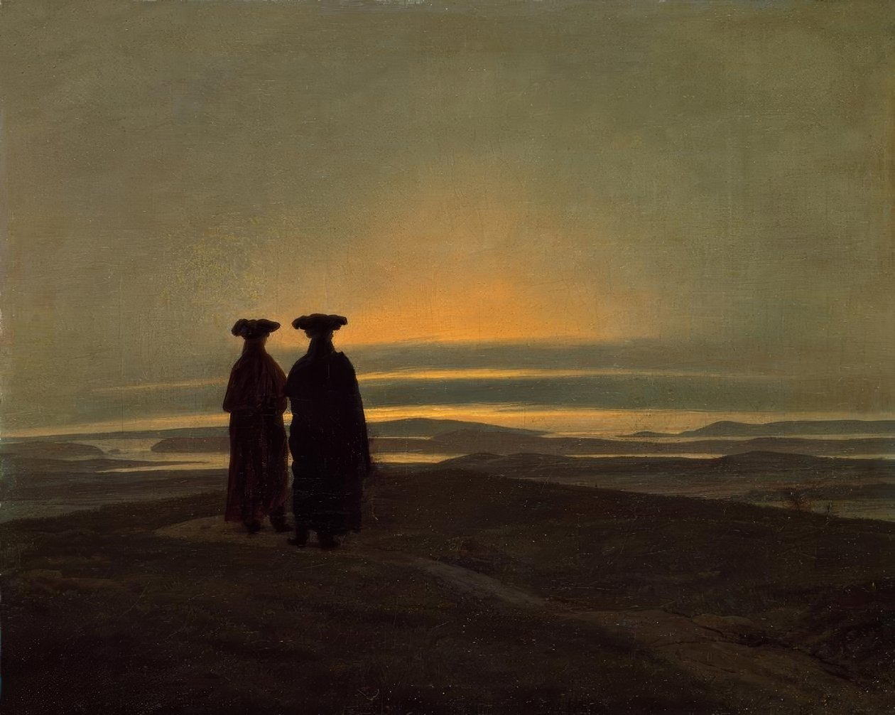 Aftenlandskab med to mænd af Caspar David Friedrich