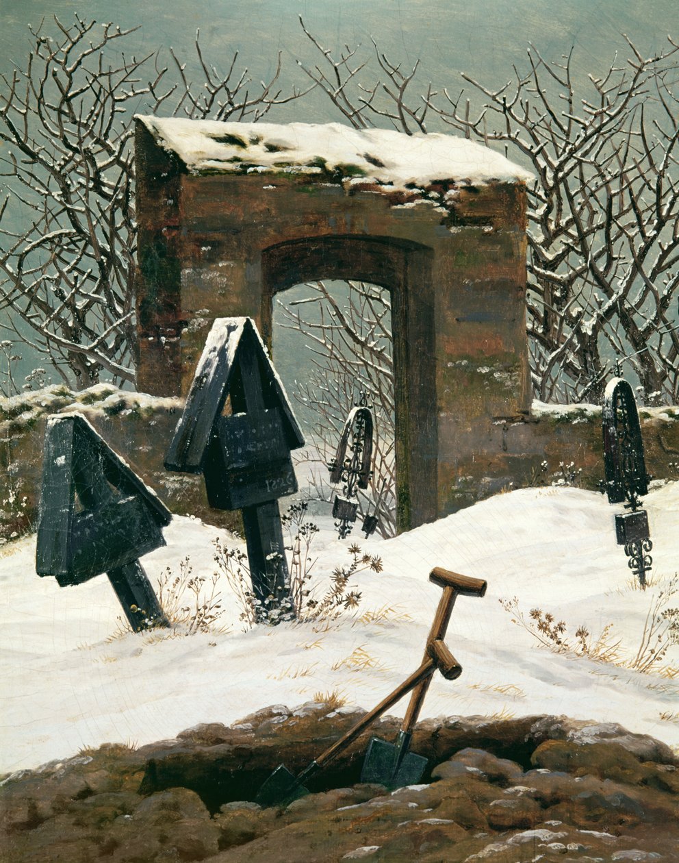 Kirkegård i sneen, 1826 af Caspar David Friedrich