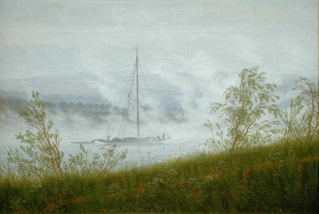 Elbeskib i den tidlige morgentåge af Caspar David Friedrich