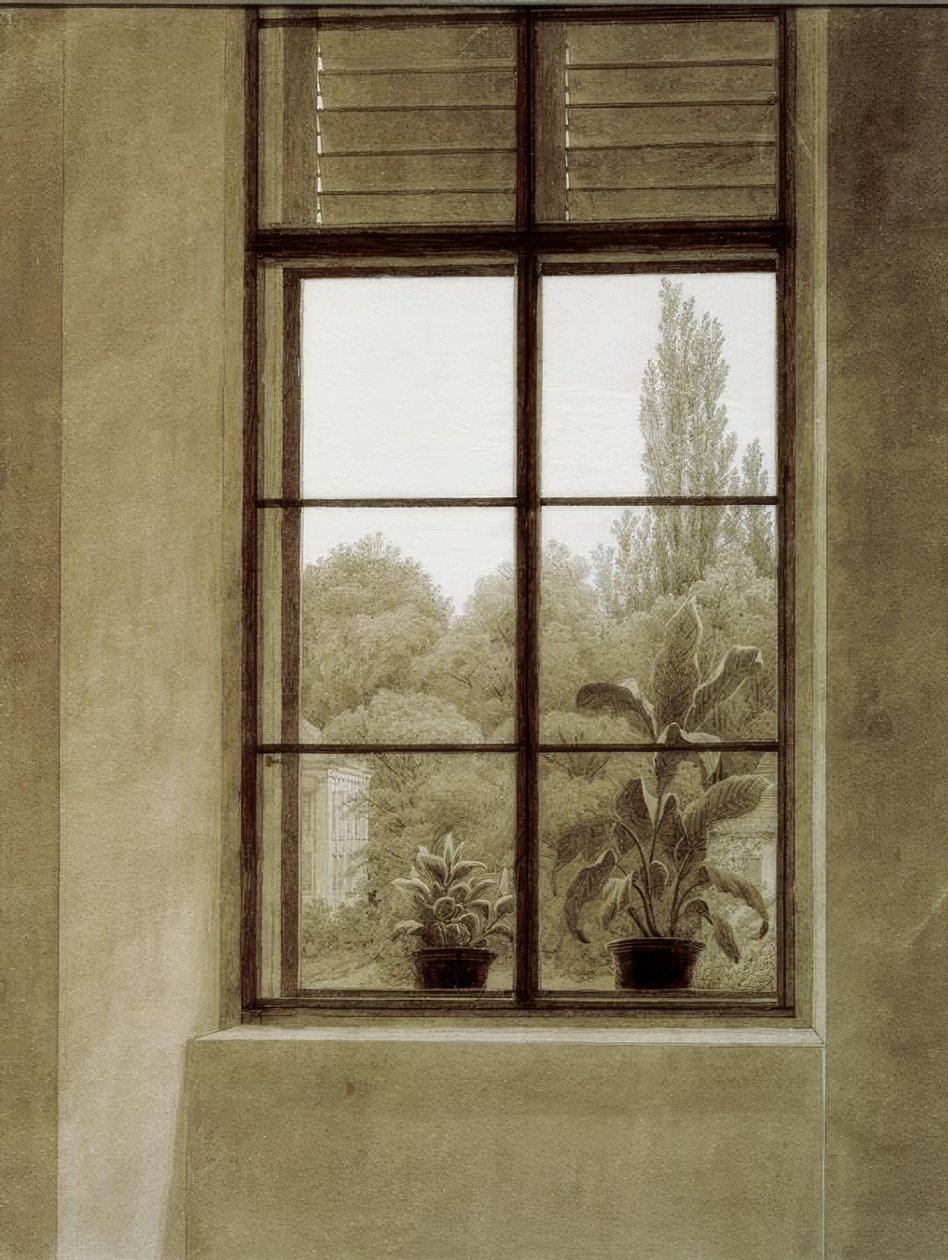 Vindue med parkeringsplads af Caspar David Friedrich