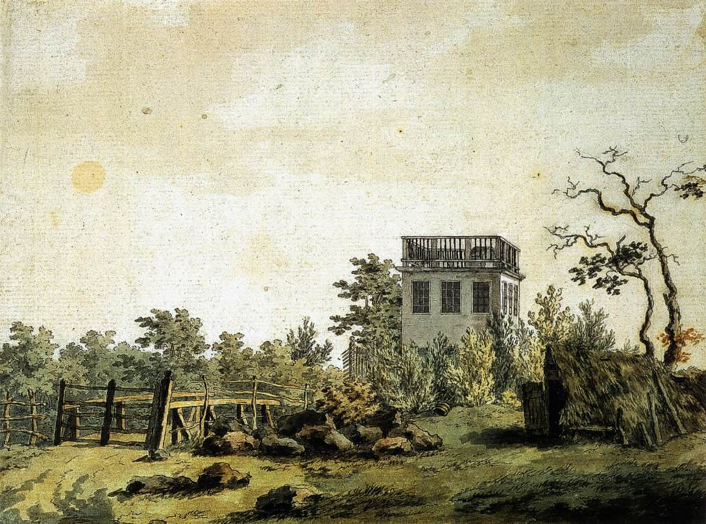 Landskab med pavillon af Caspar David Friedrich
