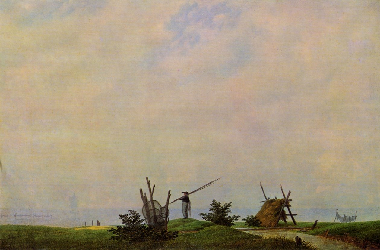 Havstrand med fiskere af Caspar David Friedrich