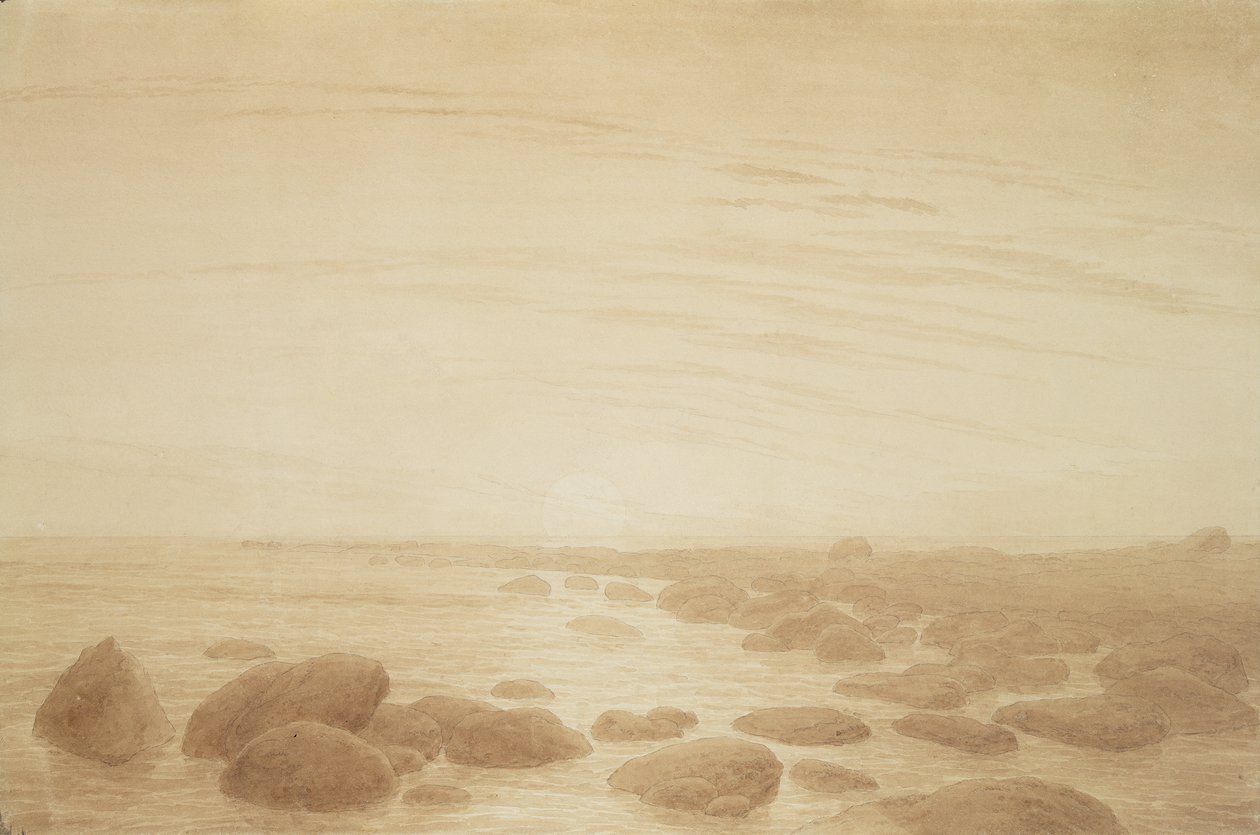 Moonrise on the Sea (Solnedgang over havet) (sepia blæk og blyant på papir) af Caspar David Friedrich