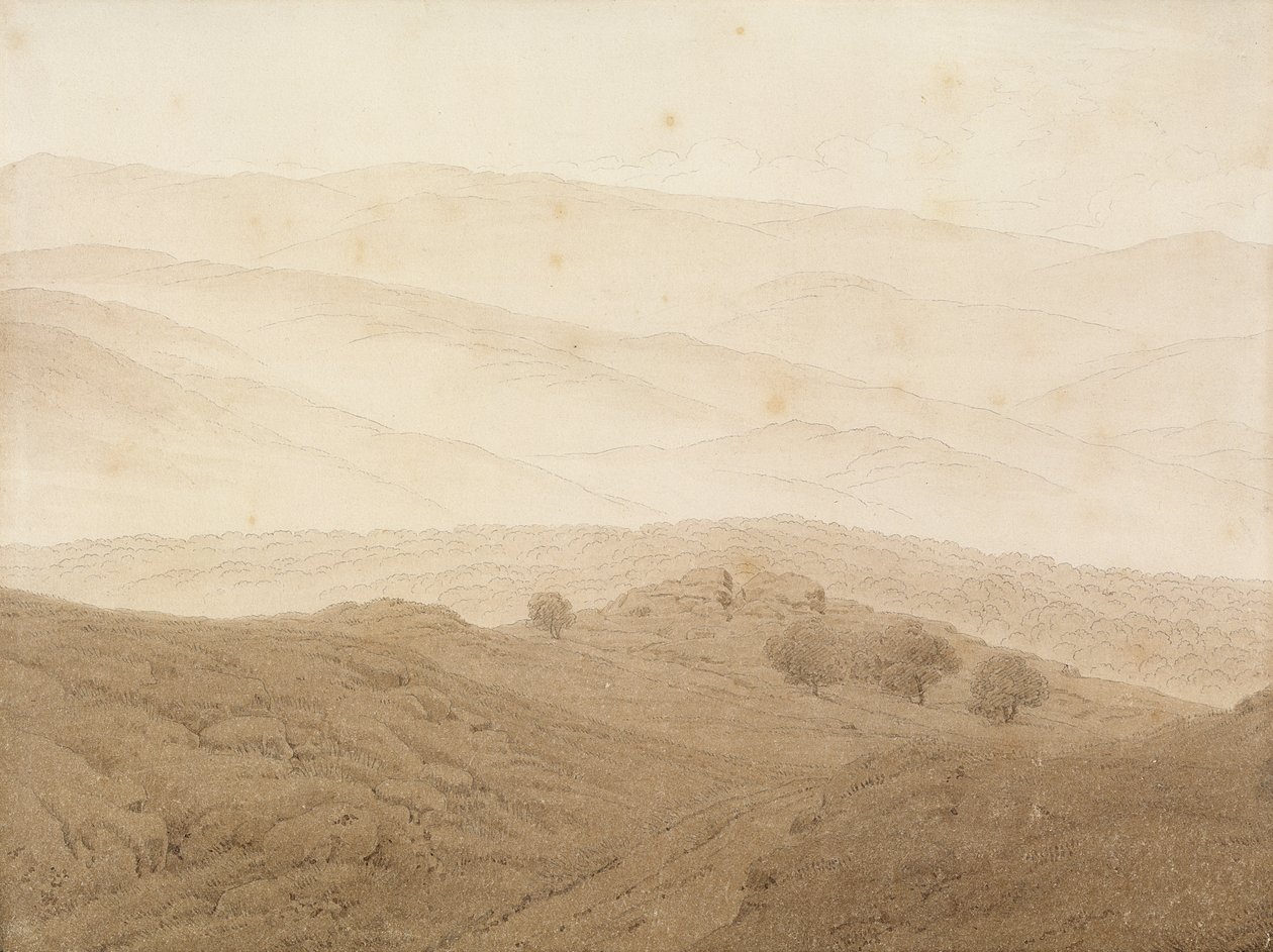 Bjerglandskab nær Teplitz (grafit og vask) af Caspar David Friedrich