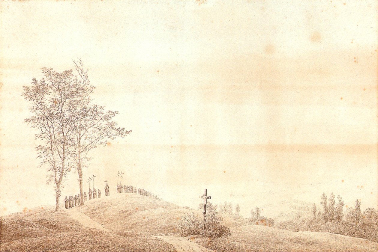 Pilgrimsvandring ved solnedgang af Caspar David Friedrich