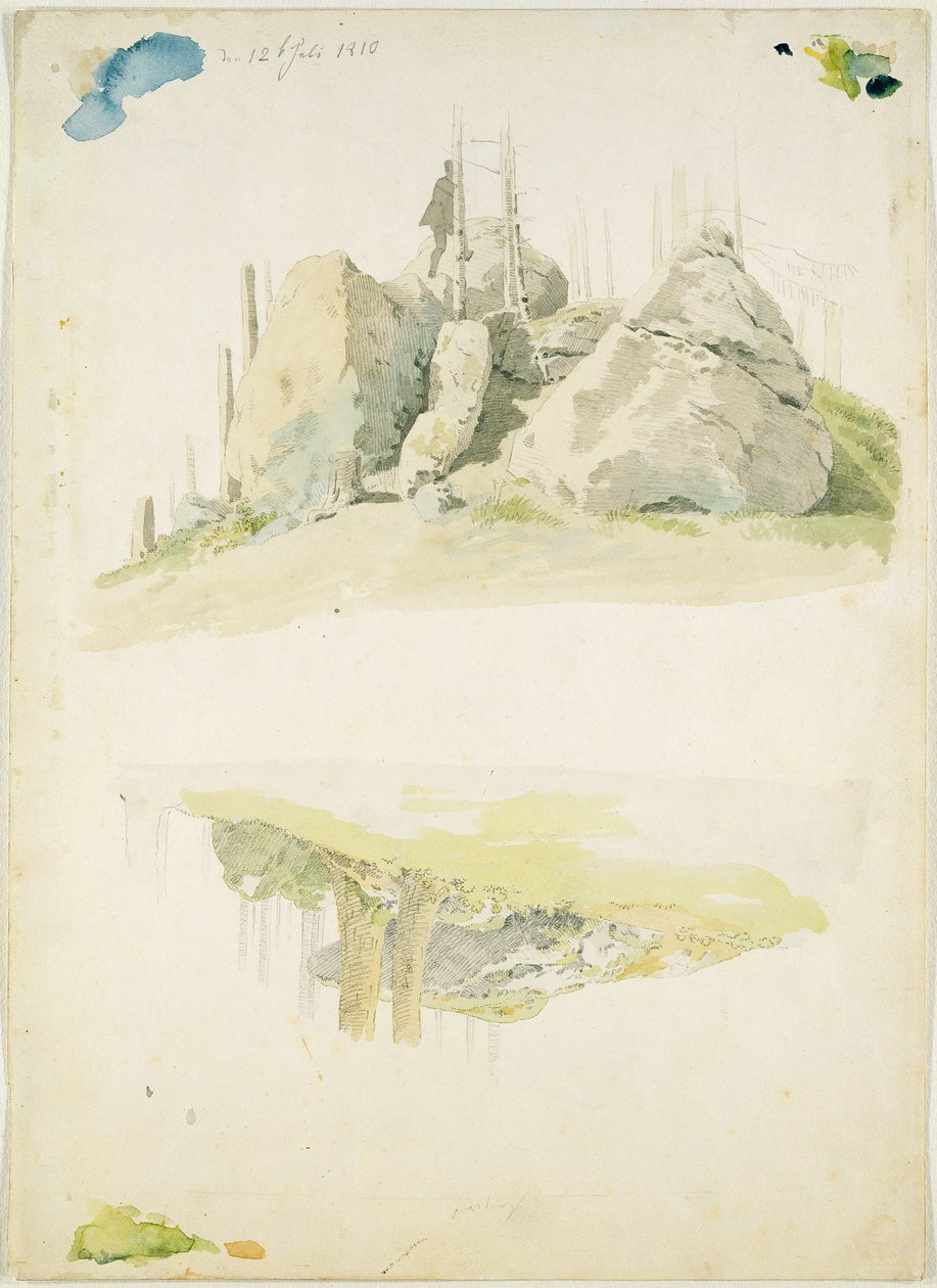 Rock and Tree: Two Studies, 12. juli 1810 (wc og blyant på papir) af Caspar David Friedrich