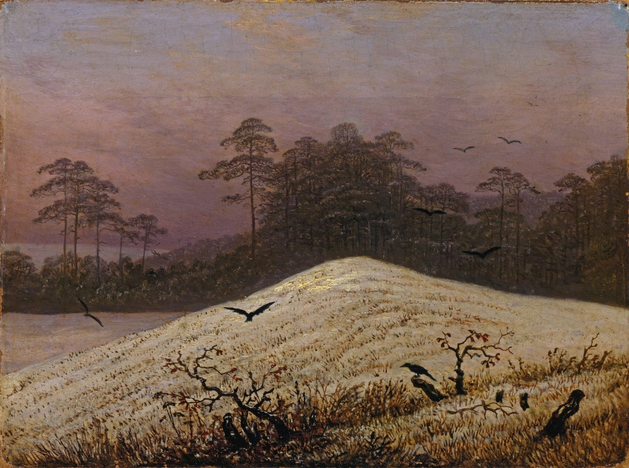 Snebakke med ravne af Caspar David Friedrich