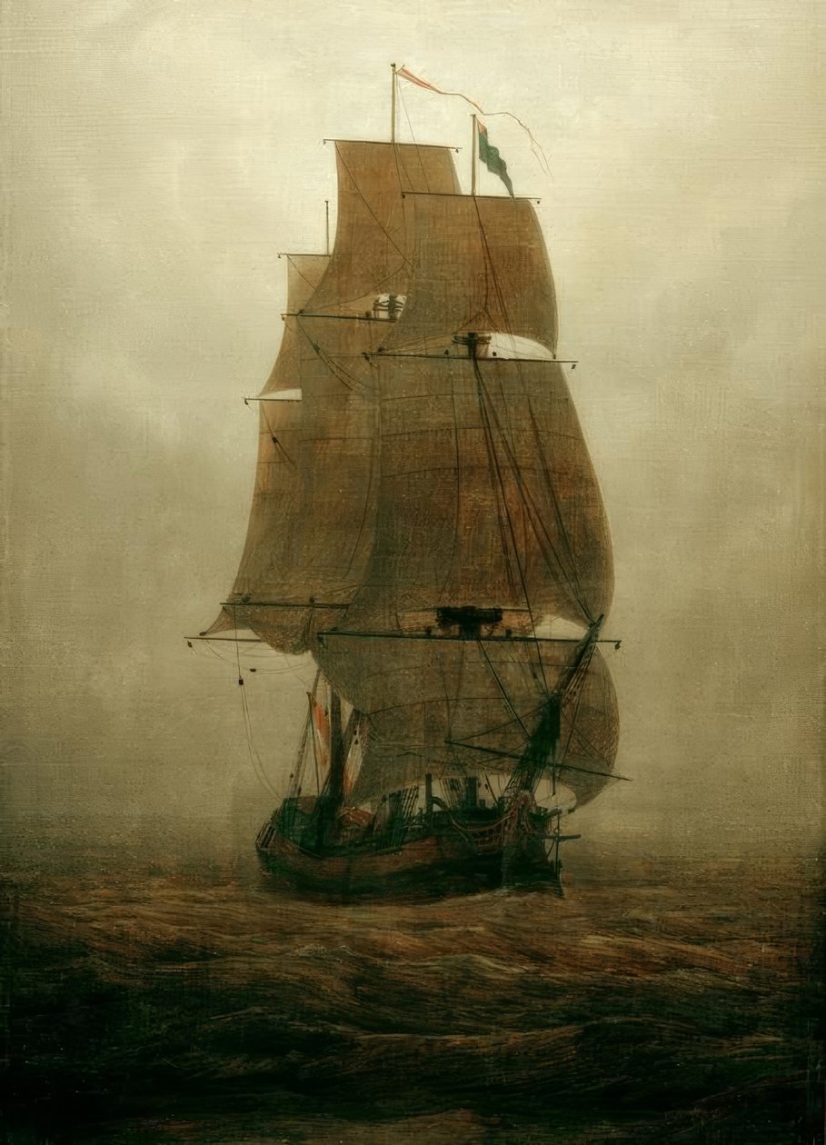 Sejlskib i tågen af Caspar David Friedrich