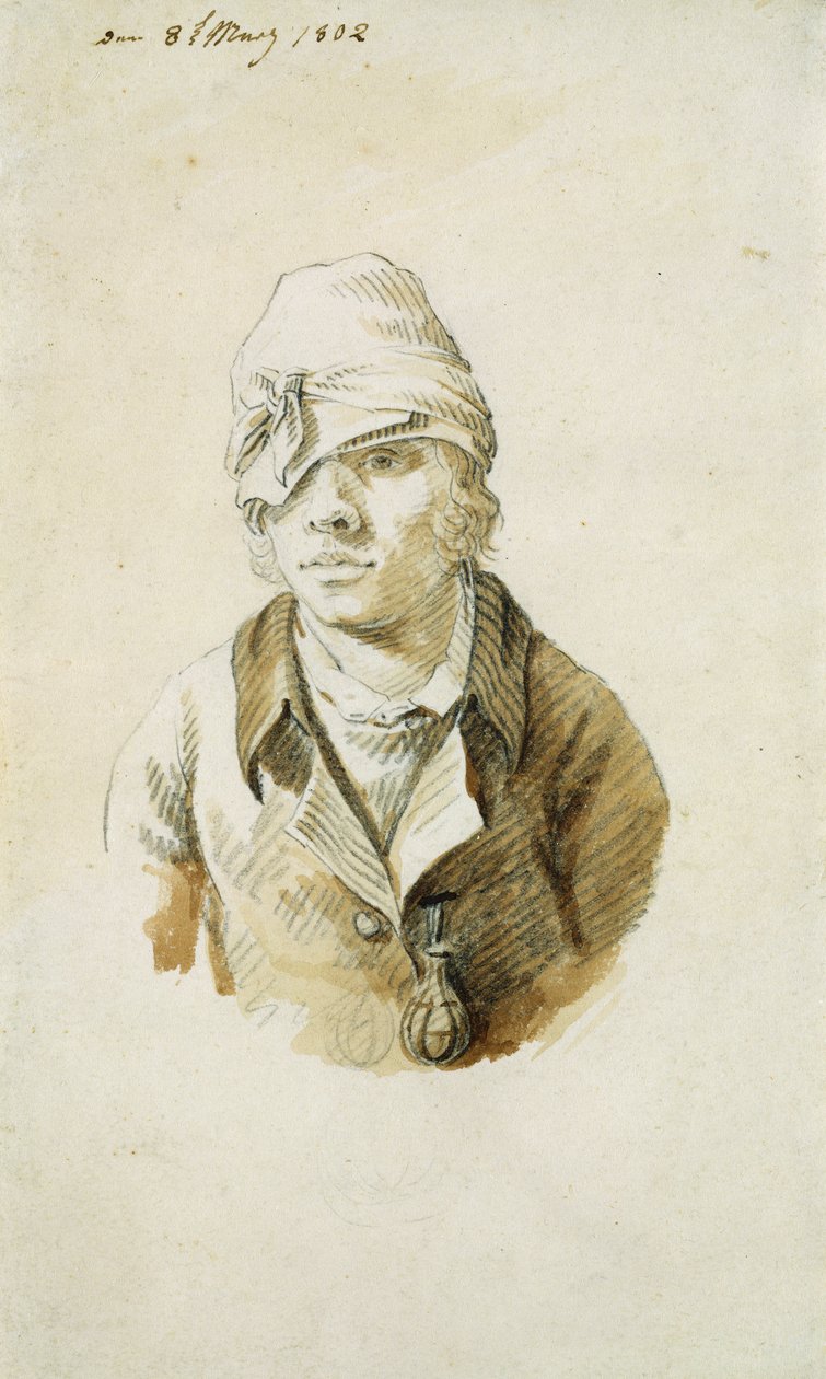 Selvportræt med kasket og øjenlap, 8. maj 1802 (blyant, pensel og wc på papir) af Caspar David Friedrich