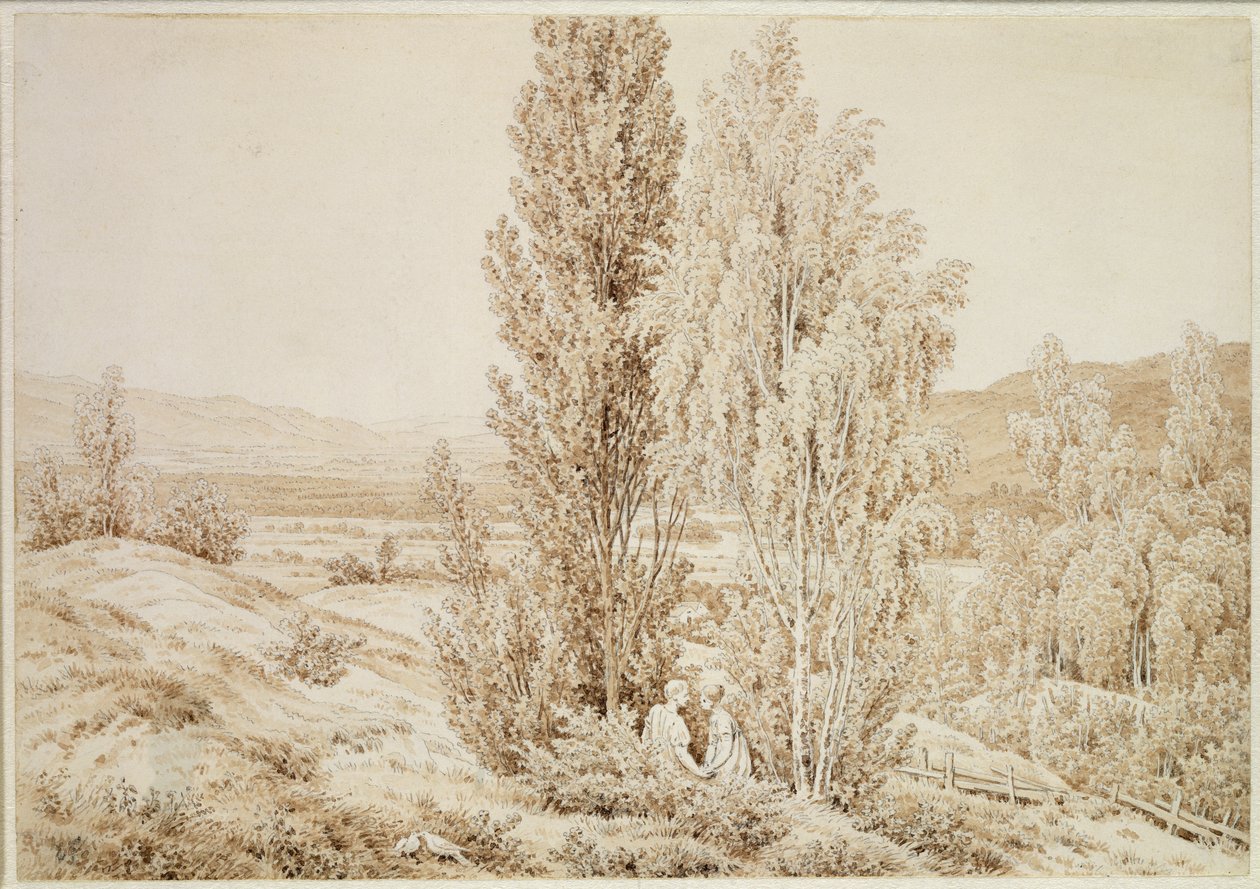 Sommer (sepia blæk og blyant på papir) af Caspar David Friedrich